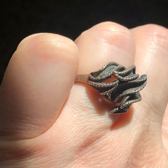 Vintage stamped sterling silver freeform oxidized leaf ribbon ring size 6.25 - Picture 4 of 12